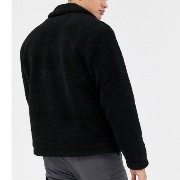 (NWT) New Look: Borg (collared) Teddy jacket, Black, Mens Large - Picture 2 of 6